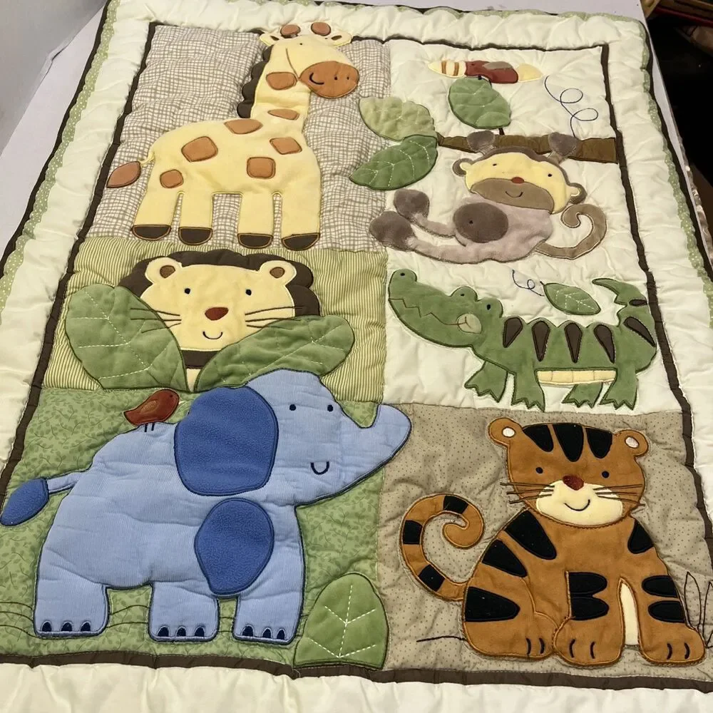 Just Born Baby Quilt Safari Animals Patchwork Baby Blanket 39”x31”